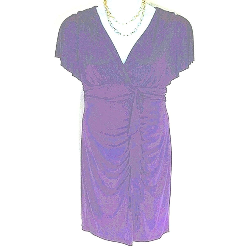Dress midi ruffle purple cap sleeve cocktail empire waist new Small